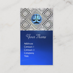 LEGAL OFFICE, ATTORNEY BLUE BLACK WHITE DAMASK BUSINESS CARD