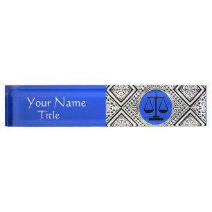 LEGAL OFFICE, ATTORNEY BLUE WHITE DAMASK NAMEPLATE