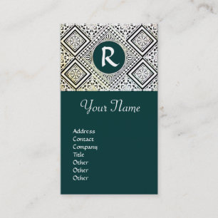 LEGAL OFFICE, ATTORNEY DAMASK Monogram green Business Card