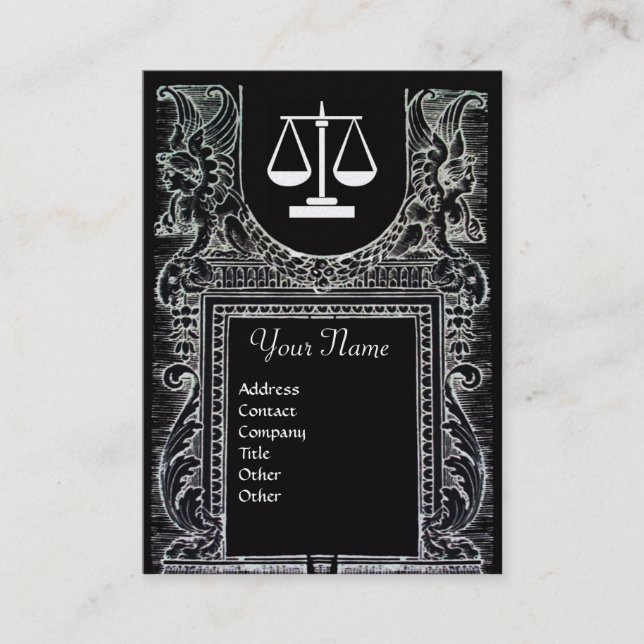 LEGAL OFFICE, ATTORNEY Monogram Black White Pearl Business Card (Front)