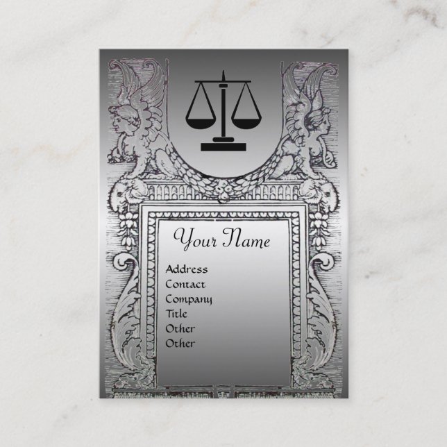 LEGAL OFFICE, ATTORNEY Monogram Platinum Effect Business Card (Front)