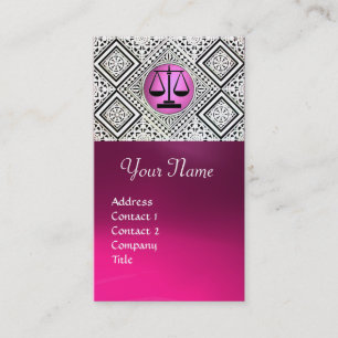 LEGAL OFFICE, ATTORNEY PINK BLACK WHITE DAMASK BUSINESS CARD