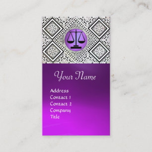 LEGAL OFFICE, ATTORNEY PURPLE BLACK WHITE DAMASK BUSINESS CARD