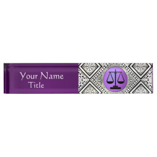 LEGAL OFFICE, ATTORNEY PURPLE WHITE DAMASK NAMEPLATE