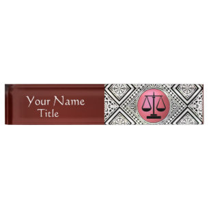 LEGAL OFFICE, ATTORNEY RED PINK WHITE DAMASK NAMEPLATE