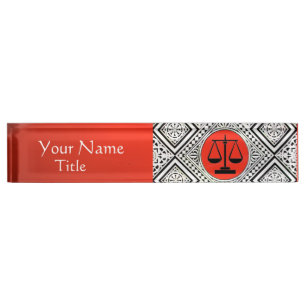 LEGAL OFFICE, ATTORNEY RED WHITE DAMASK NAMEPLATE