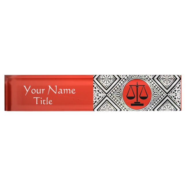 LEGAL OFFICE, ATTORNEY RED WHITE DAMASK NAMEPLATE (Front)