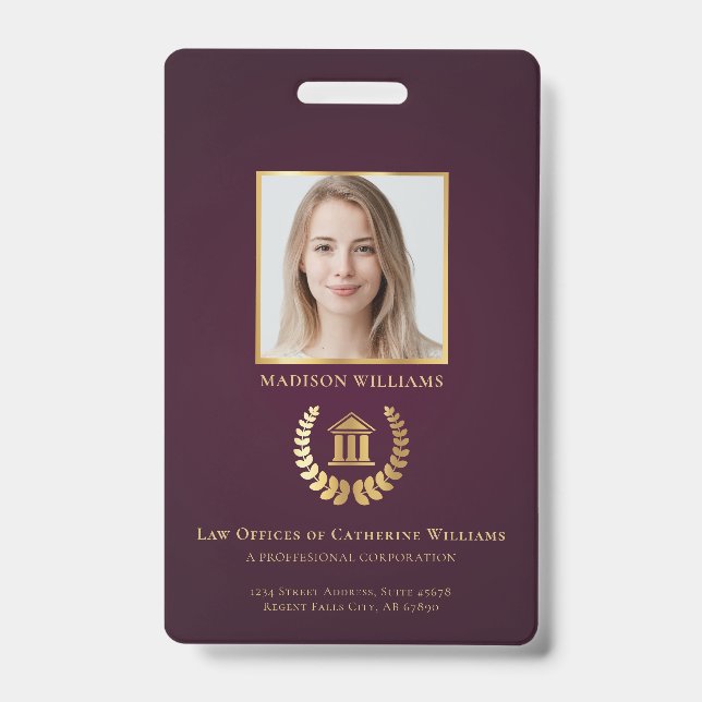 Legal Professional Business Photo Personalised ID Badge (Front)