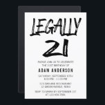 Legally 21 Modern Black And White 21st Birthday Invitation<br><div class="desc">Simple Elegant Black And White 21st Birthday Invitation. This design features ''legally 21'' script in modern brush font on a white background. To edit this template click customise further.</div>