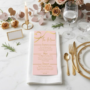legant Blush Pink and Gold Wedding Menu Card