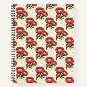 legant Burgundy Poppy and White Daisy Floral Patte Notebook