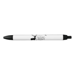 legant Christmas Reindeer Art with Holiday Wishes Black Ink Pen