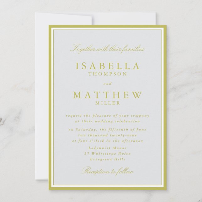 legant Citrus Green Framed Wedding Invitation (Front)