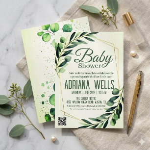 legant Eucalyptus & Gold Geometric Baby Shower  Invitation