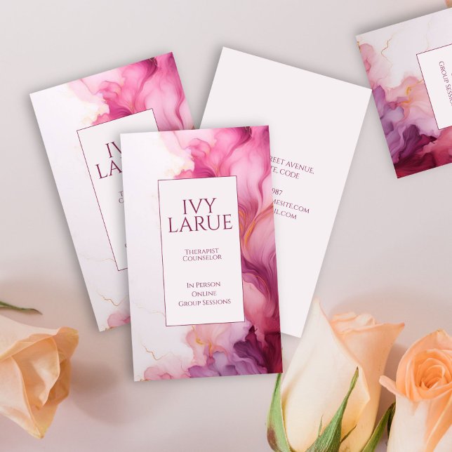 legant Pink Marble Therapist Business Card (Creator Uploaded)