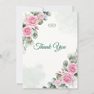 legant Pink Rose Eucalyptus Swans Wedding Thank Yo You Card