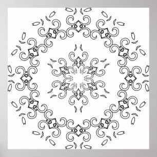 legant Scrollwork Mandala with Leaf Flourishes Poster