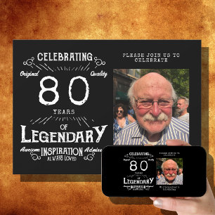 Legend 80th Birthday Photo Black Vintage Invitation