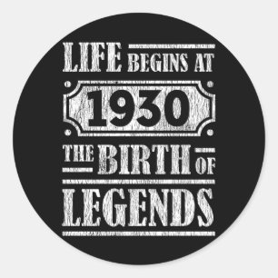 Legend Born in 1930 Retro Vintage Birthday Gift Classic Round Sticker