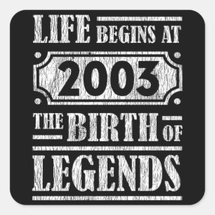 Legend Born in 2003 Retro Vintage Birthday Gift Square Sticker