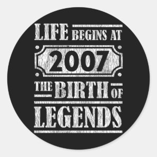 Legend Born in 2007 Retro Vintage Birthday Gift Classic Round Sticker