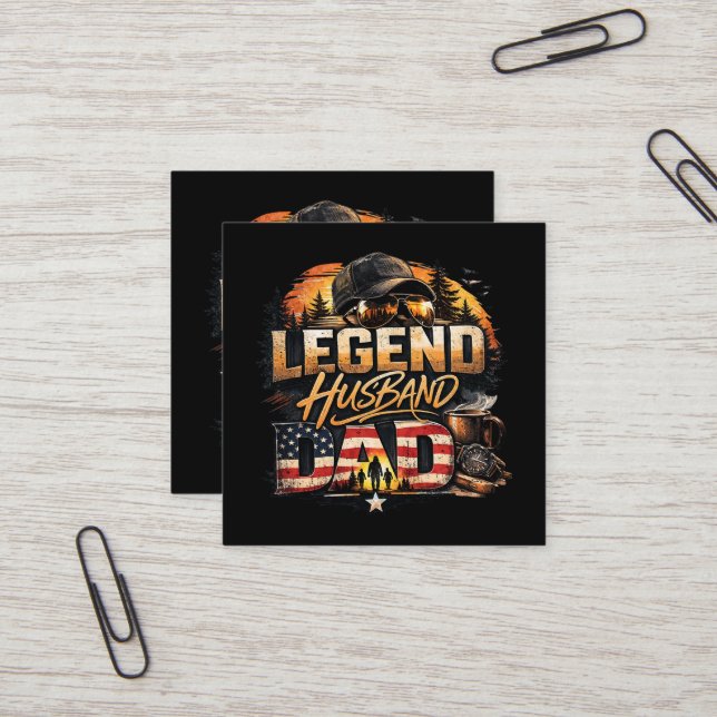 Legend Husband Dad Square Business Card (Front/Back In Situ)