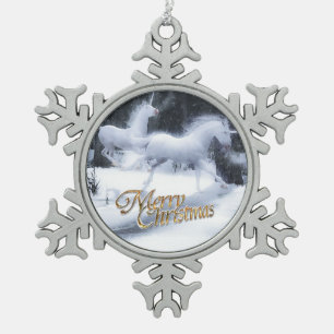 Legend of the Unicorns Snowflake Pewter Christmas Ornament