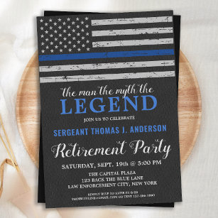 Legend Police Retirement Party Thin Blue Line Flag Invitation