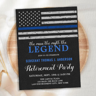 Legend Police Retirement Party Thin Blue Line Flag Invitation Postcard