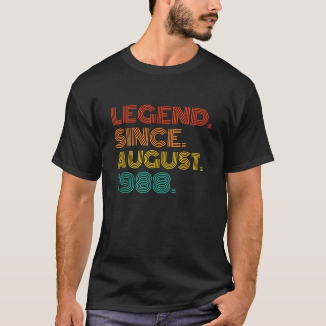 Legend Since August 1988 Born in August 1988 Birth T-Shirt (Front)