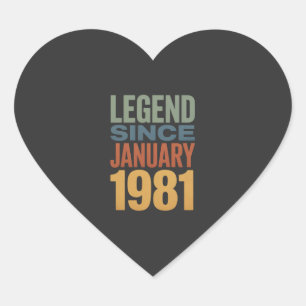 Legend Since January 1981 Retro Birthday Classic Heart Sticker