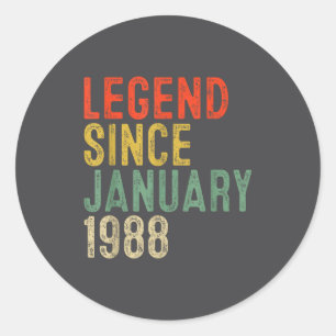 Legend Since January 1988 38th Birthday 38 Year Ol Classic Round Sticker
