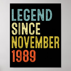 Legend Since November 1989 36th Birthday 36 Year O Poster