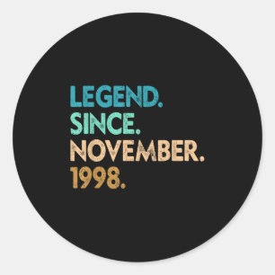 Legend Since November 1998 Apparel Classic Round Sticker