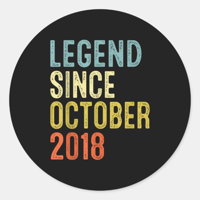 Legend Since October 2018 7th Birthday 7 Year Old  Classic Round Sticker (Front)
