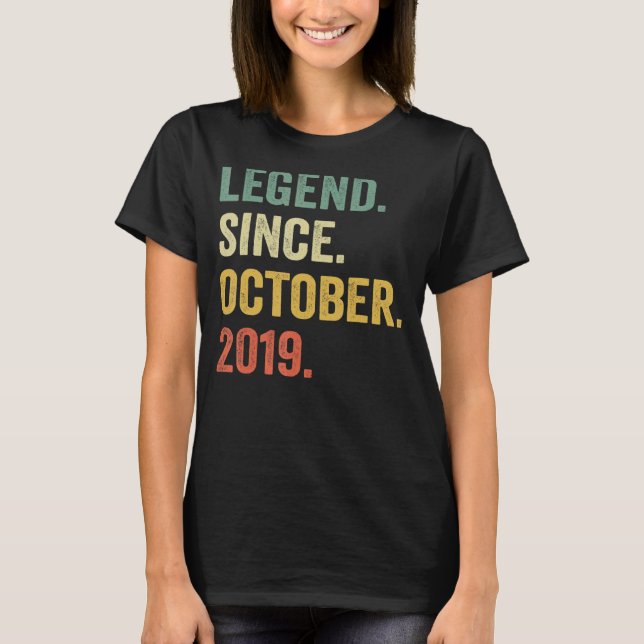 Legend Since October 2019 3rd Birthday Gifts 3 Yea T-Shirt (Front)