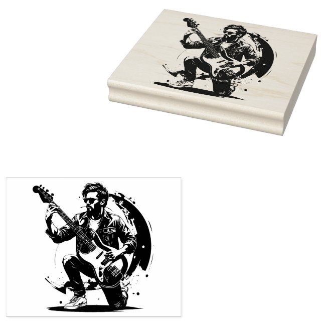 Legend Symbol of Rock and Roll Bass Guitar player Rubber Stamp (Stamped)
