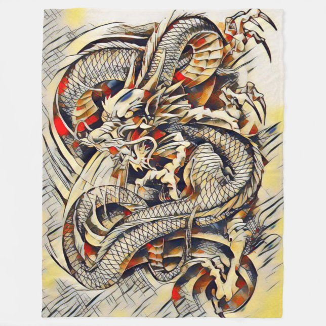 Legendary Chinese Emperor Dragon Scroll Abstract Fleece Blanket (Front)