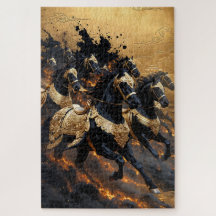 Legendary Gold Armoured Horses of Fire Jigsaw Puzz