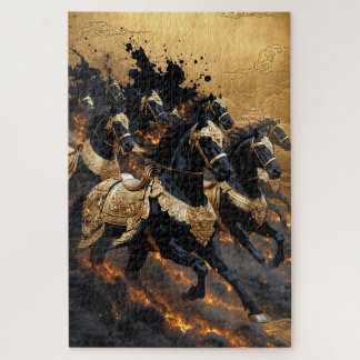 Legendary Gold Armoured Horses of Fire Jigsaw Puzz Puzzle