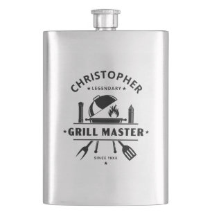 Legendary Grill Master BBQ Black Personalised Name Hip Flask