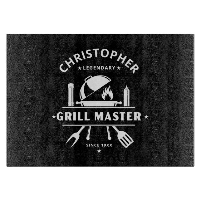 Legendary Grill Master | Custom Name Black & White Cutting Board (Front)