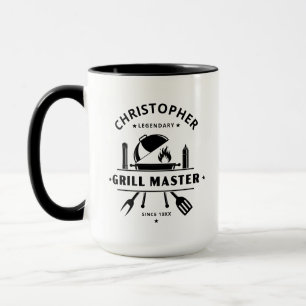 Legendary Grill Master Custom Name Black & White Mug