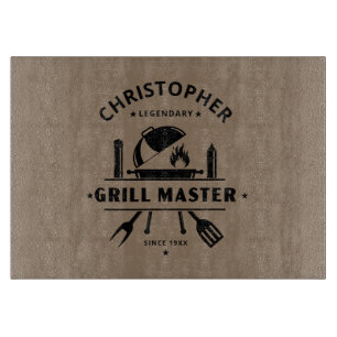 Legendary Grill Master   Custom Name Rustic Brown  Cutting Board