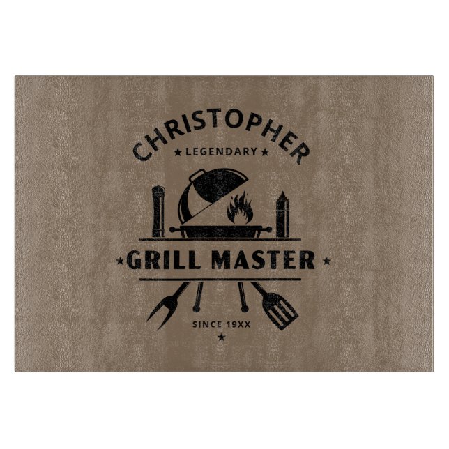 Legendary Grill Master | Custom Name Rustic Brown  Cutting Board (Front)