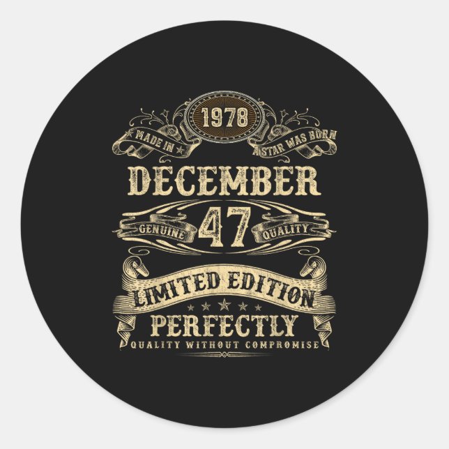 Legendary Man Born December 1978 47th Birthday  Classic Round Sticker (Front)