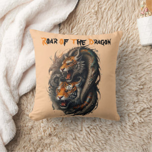 Legendary Might: Tiger Meets Dragon Cushion