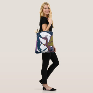 Legendary Mythical Dancing Fantasy Dragons Moon Tote Bag