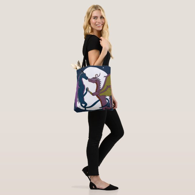 Legendary Mythical Dancing Fantasy Dragons Moon Tote Bag (On Model)