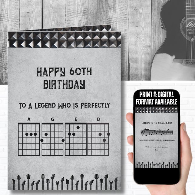 Legendary Rockstar 60th Guitarist Birthday Card (Designed for the rockstar or musician who loves heavy metal and lives life loud.)